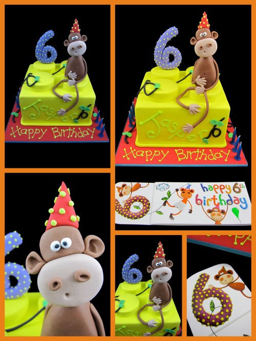 6th birthday lego block birthday cake cheeky monkey Inspired by Michelle Cake Designs